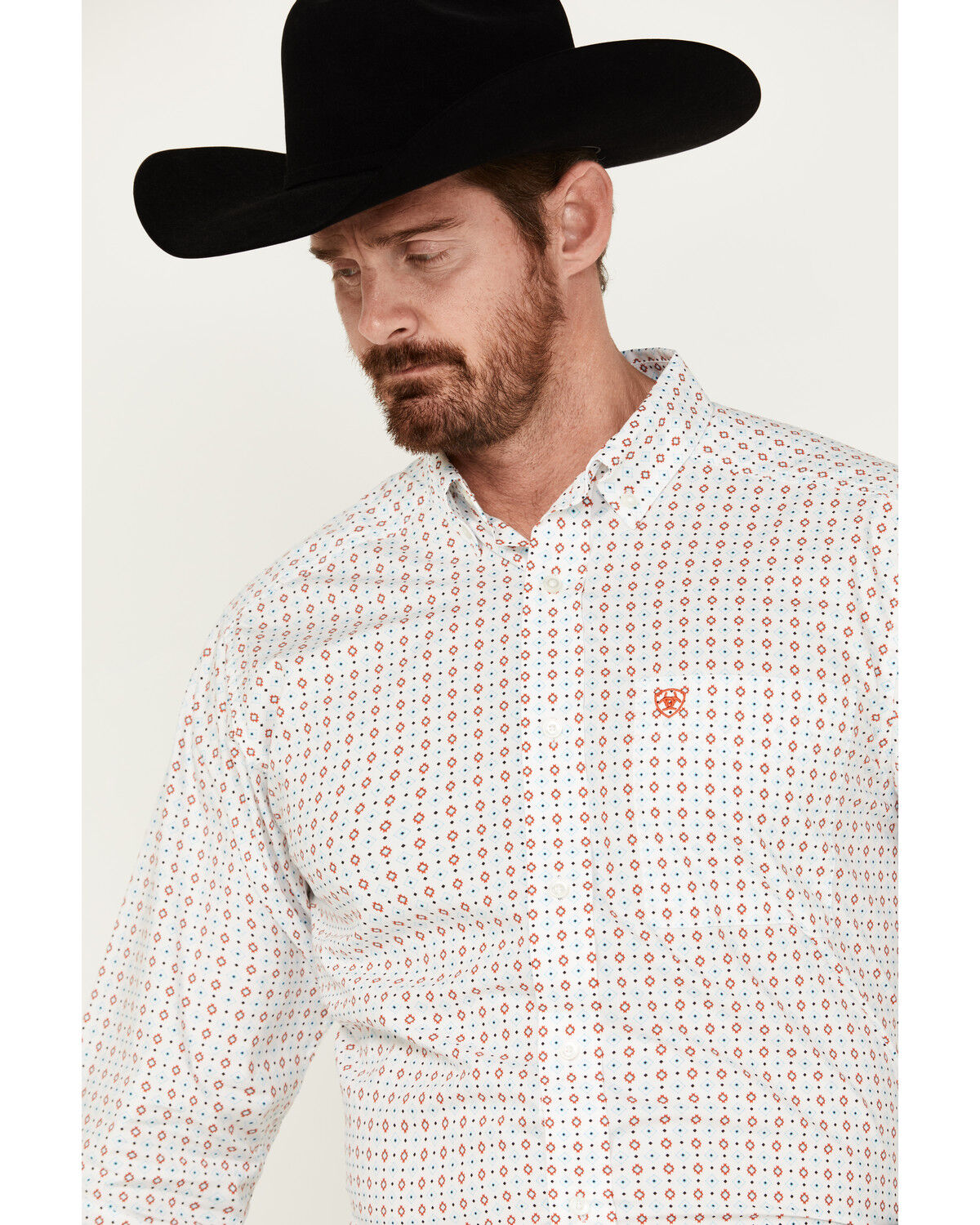 Image #2 - Ariat Men's Kade Geo Print Long Sleeve Button-Down Western Shirt, White, hi-res