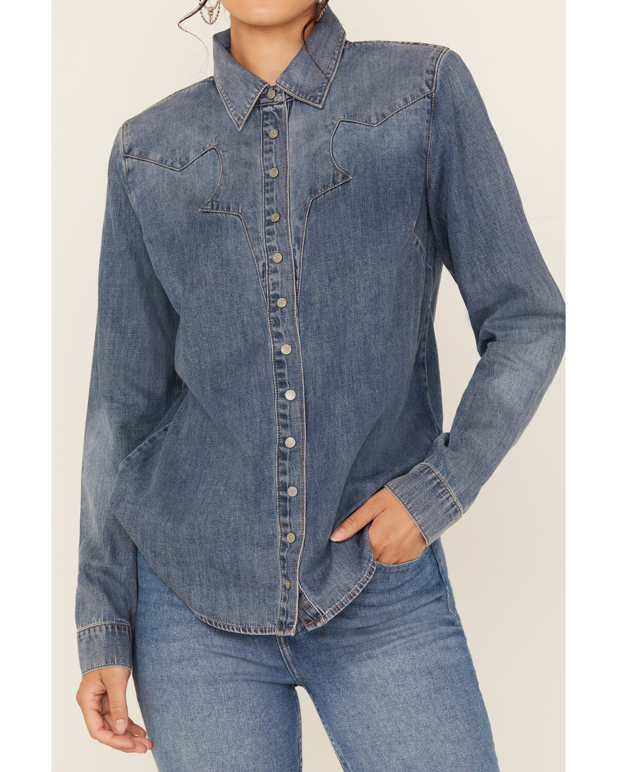 Image #3 - Idyllwind Women's Huckleberry Medium Wash Long Sleeve Snap Western Shirt, Medium Wash, hi-res