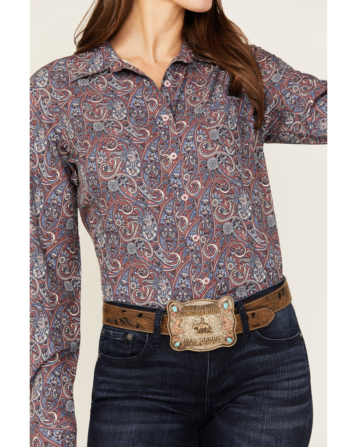 Image #3 - Cinch Women's ARENAFLEX® Paisley Print Long Sleeve Button-Down Western Shirt, Burgundy, hi-res
