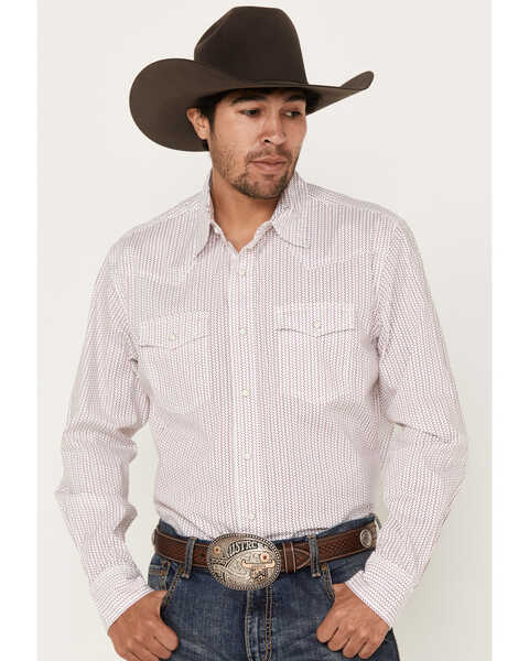 Image #1 - Wrangler 20x Men's Geo Print Long Sleeve Stretch Pearl Snap Western Shirt, Pink, hi-res