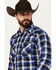 Ely Walker Men's Plaid Print Long Sleeve Snap Western Shirt , Royal Blue, hi-res