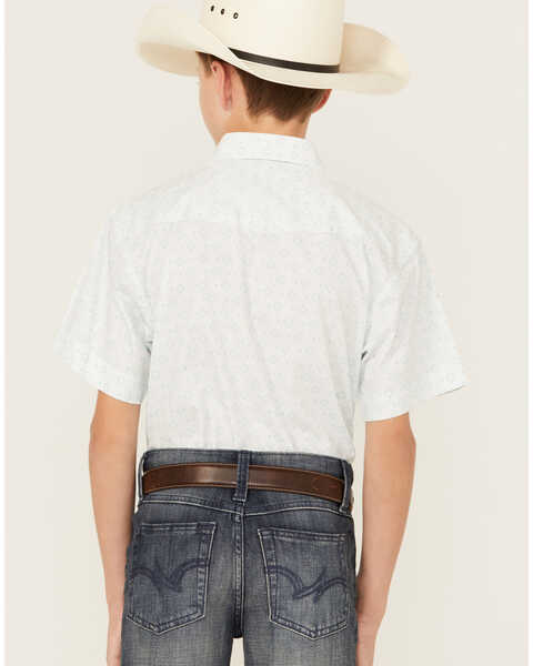 Image #4 - Panhandle Boys' Geo Print Short Sleeve Pearl Snap Western Shirt , Aqua, hi-res