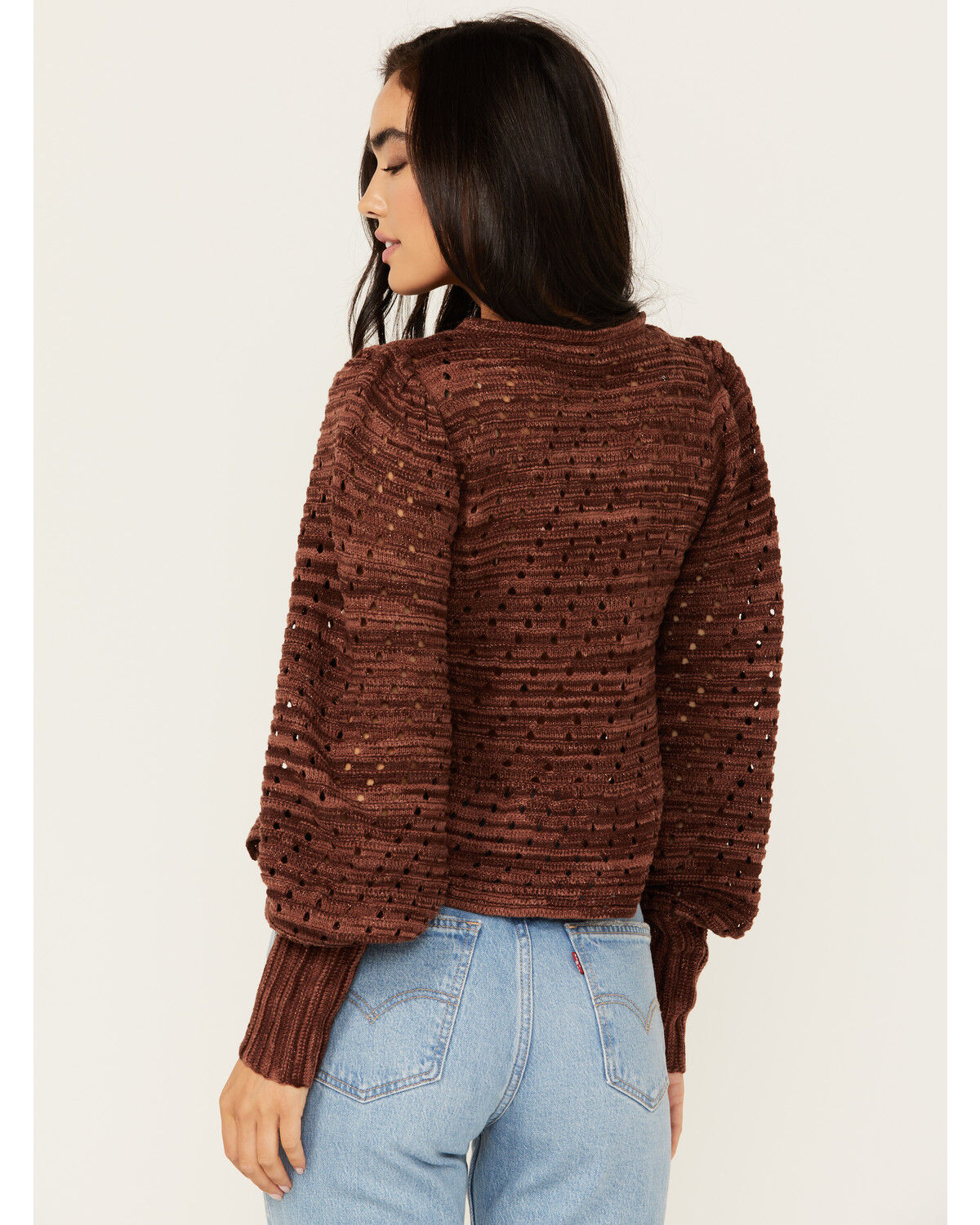 Image #4 - Miss Me Women's Open Weave Cardigan, Brown, hi-res