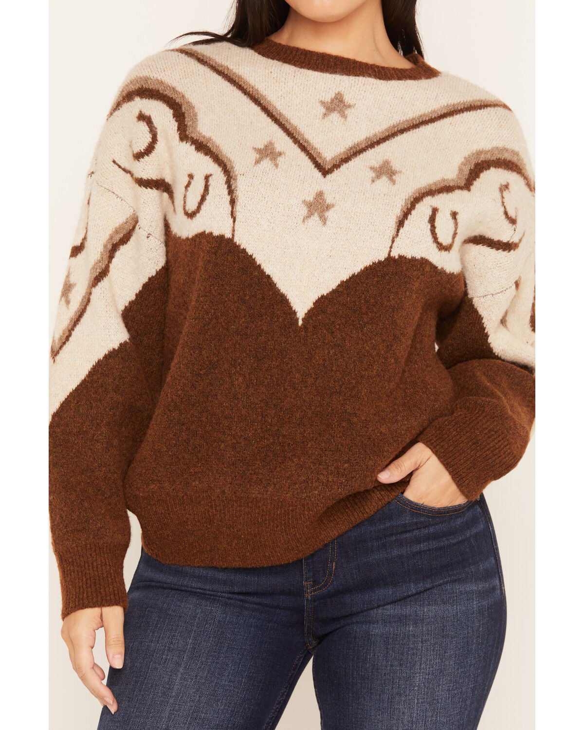 Image #3 - Panhandle Slim Women's Conversational Yoke Sweater, Brown, hi-res
