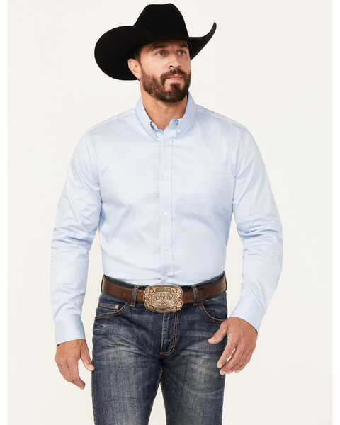 Image #1 - Cody James Men's Performance Twill Solid Long Sleeve Button-Down Western Shirt , Light Blue, hi-res