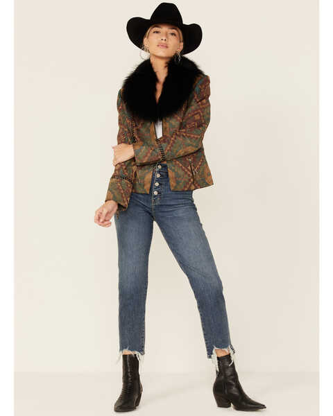 Image #4 - Double D Ranch Women's Top Ridge Weaver Zip-Front Faux Collar Leather Jacket , Multi, hi-res