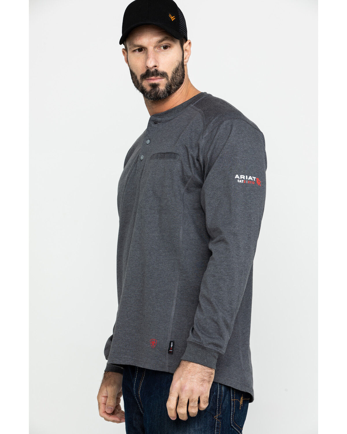 Image #3 - Ariat Men's FR Air Henley Long Sleeve Work Shirt, Charcoal, hi-res