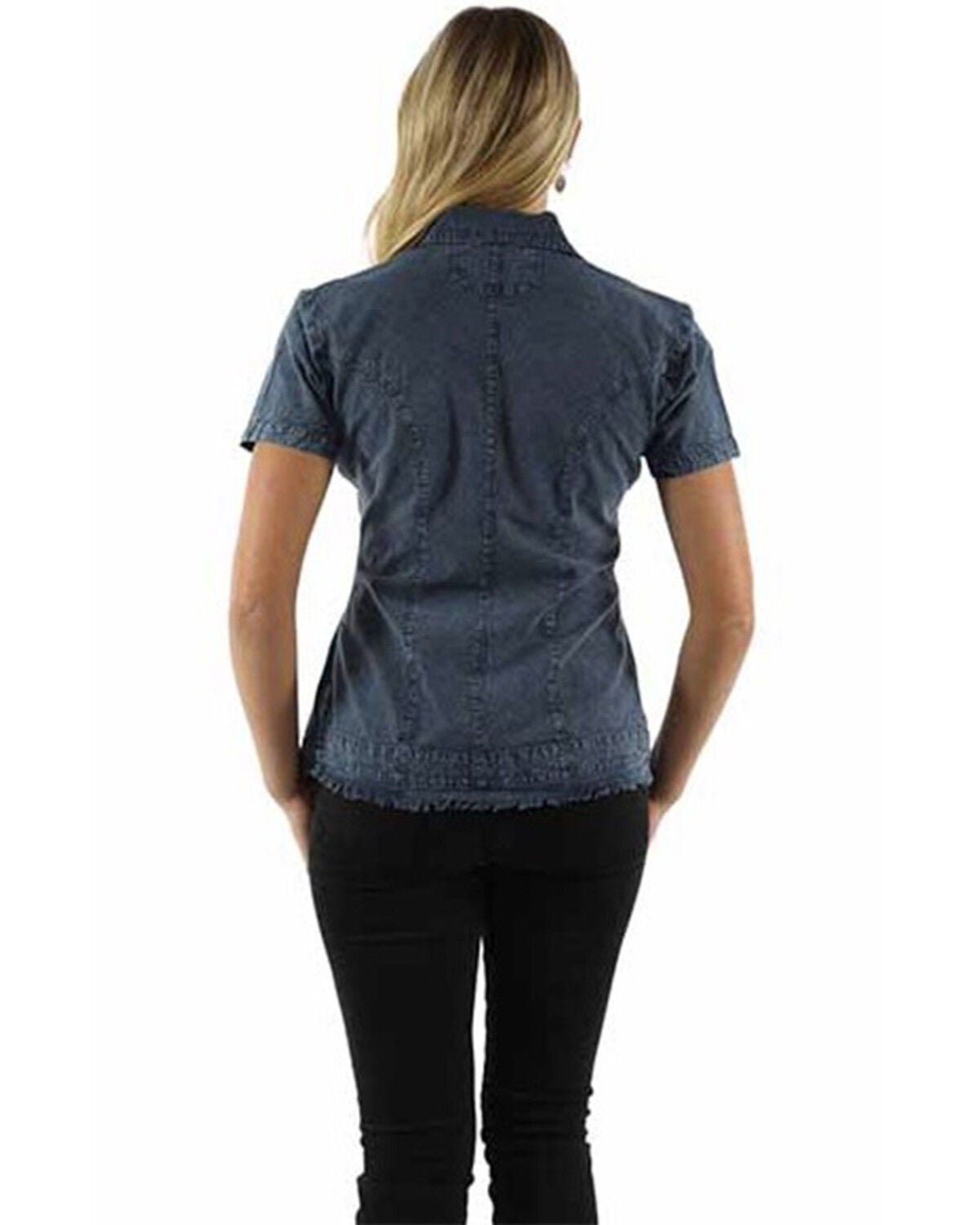 Image #2 - Scully Women's Embroidered Short Sleeve Button-Down Blouse, Dark Blue, hi-res