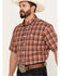 Image #2 - Cinch Men's Plaid Print Short Sleeve Button Down Western Shirt, Orange, hi-res
