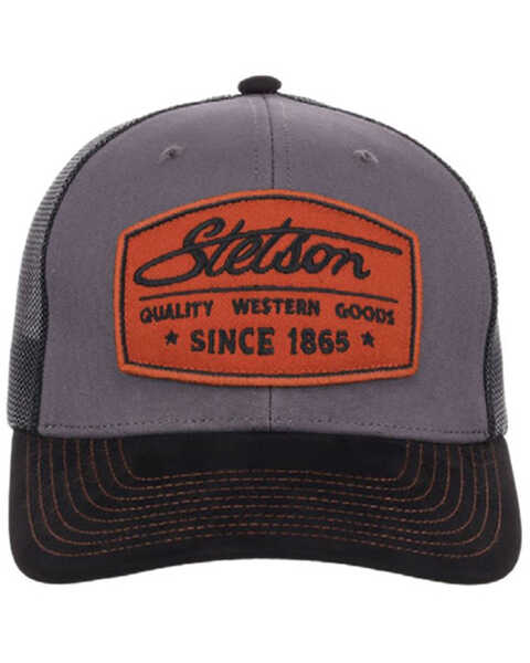 Image #1 - Stetson Men's Embroidered Twill Patch Suede Trucker Cap , Grey, hi-res