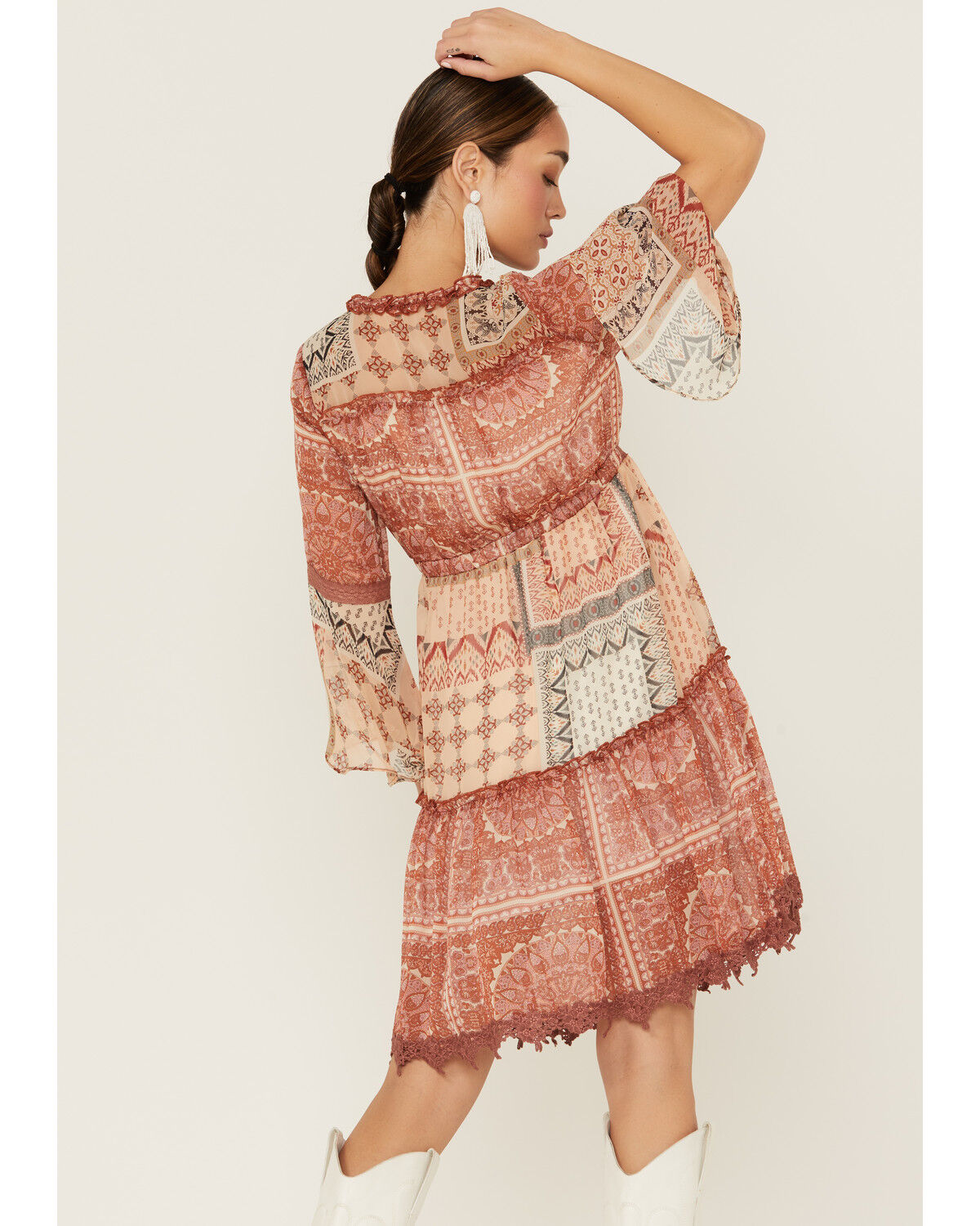 Image #3 - Miss Me Women's Patchwork Button Front Bell Sleeve Dress, , hi-res