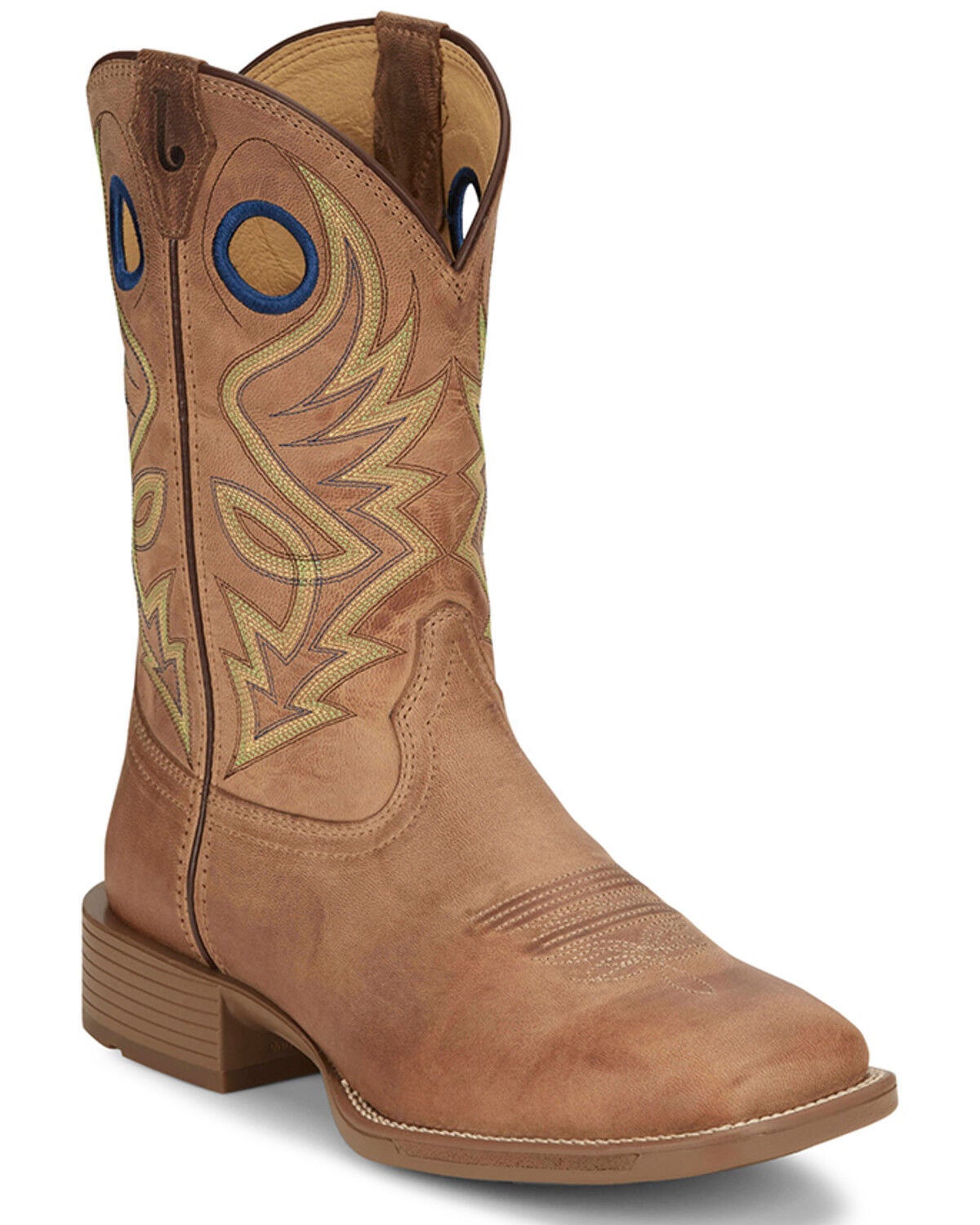 Justin Men's Pickett Western Boots - Broad Square Toe, Tan, hi-res