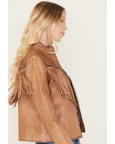 Idyllwind Women's Daisy Leather Fringe Jacket , Medium Brown, hi-res