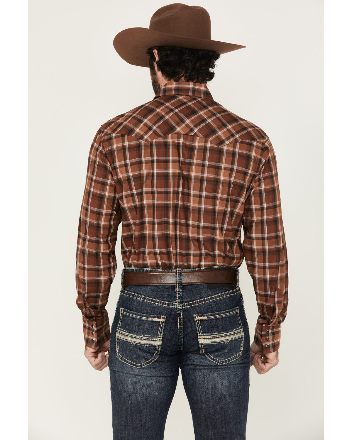 Image #4 - Wrangler Retro Men's Plaid Print Long Sleeve Snap Western Shirt, Brown, hi-res