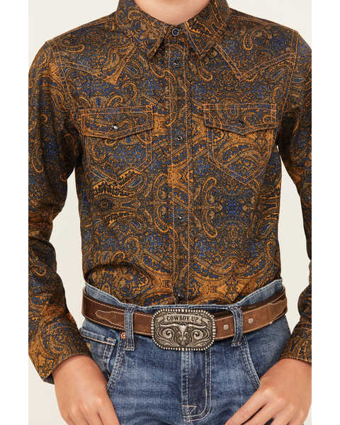 Image #3 - Cody James Boys' Winding Roads Printed Long Sleeve Pearl Snap Western Shirt , Chocolate, hi-res