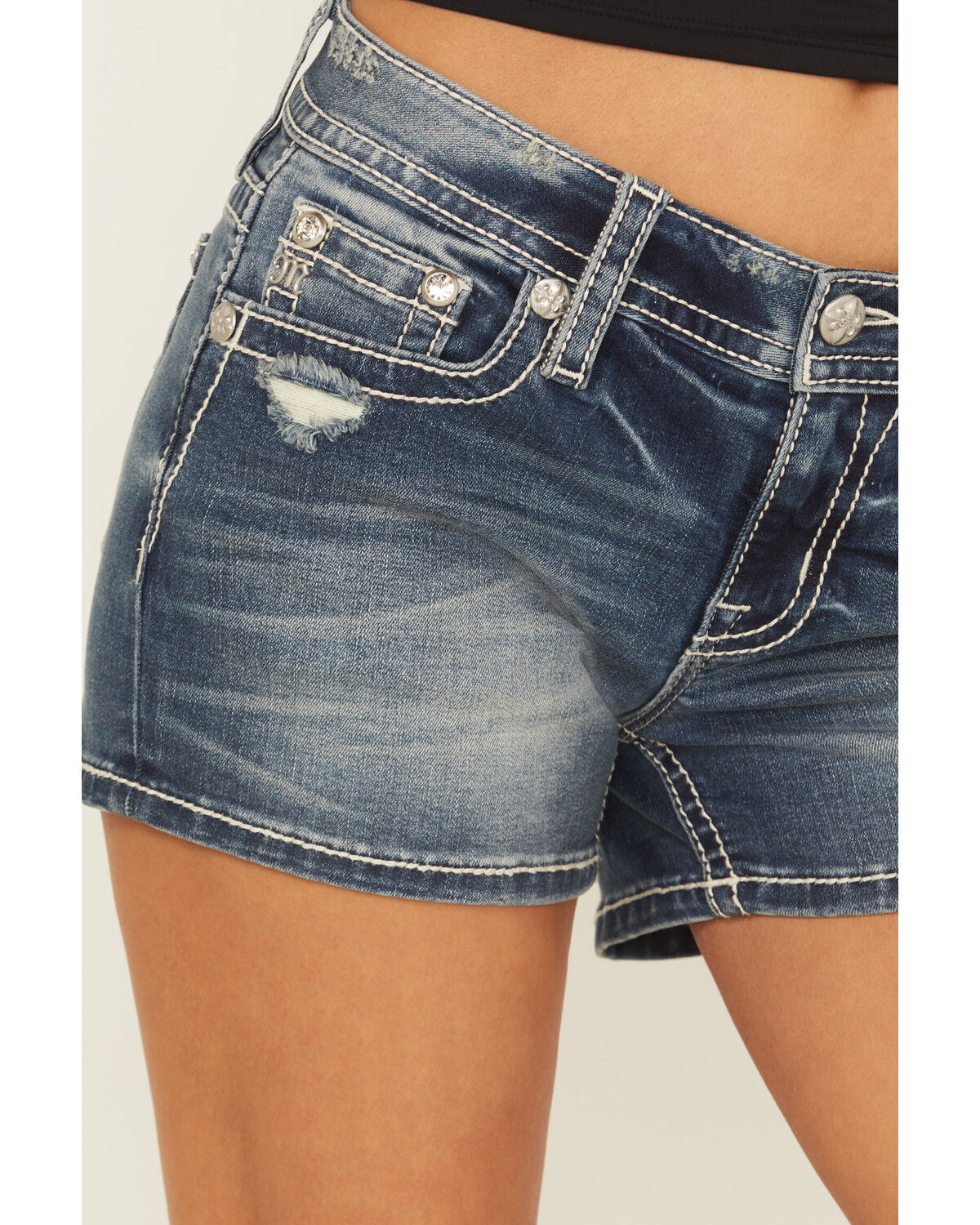 Image #4 - Miss Me Women's Medium Wash Mid Rise Fleur de Lis Bootcut Stretch Denim Jeans, Medium Wash, hi-res