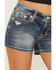 Image #4 - Miss Me Women's Medium Wash Mid Rise Fleur de Lis Bootcut Stretch Denim Jeans, Medium Wash, hi-res