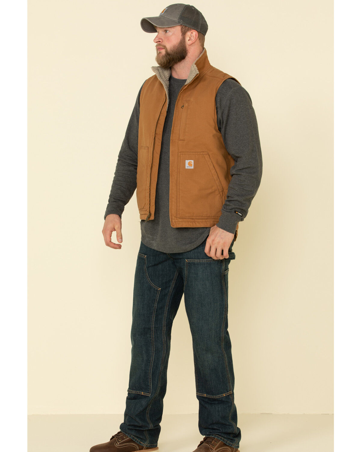 Image #3 - Carhartt Men's Brown Washed Duck Sherpa Lined Mock Neck Work Vest - Big, Brown, hi-res