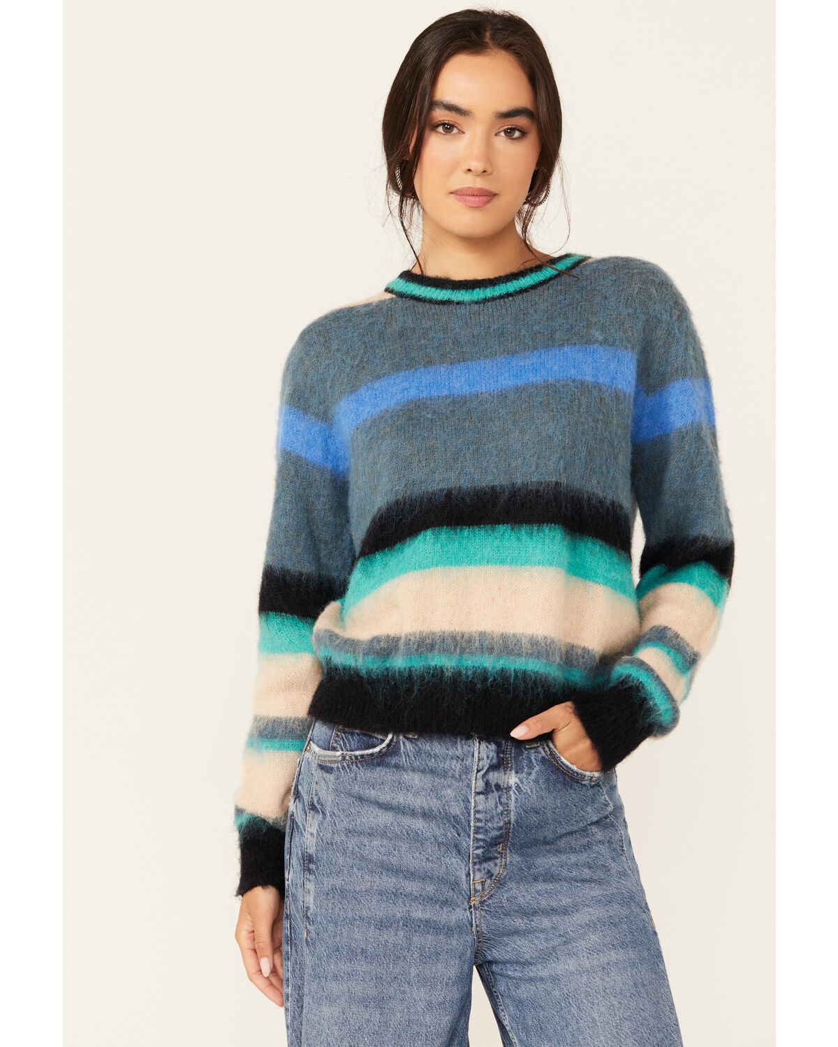 Image #1 - Molly Bracken Women's Striped Long Sleeve Sweater, Green, hi-res