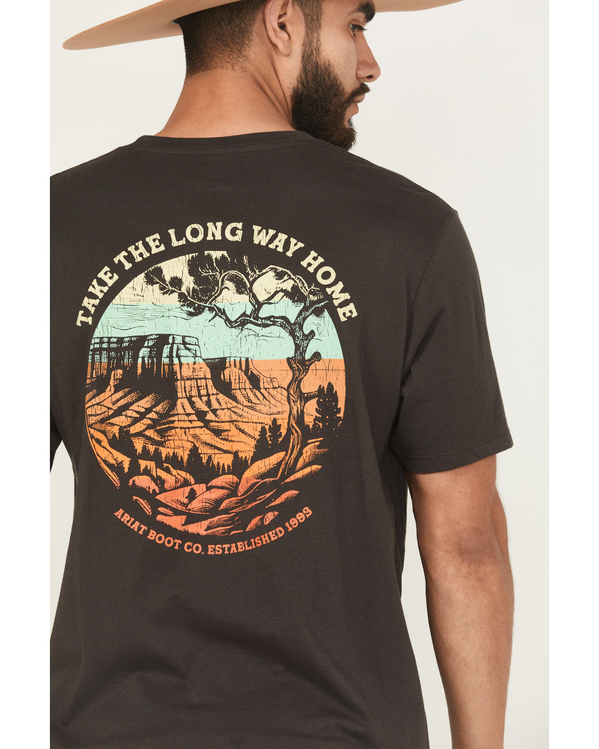 Image #4 - Ariat Men's Take The Long Way Short Sleeve Graphic T-Shirt, Charcoal, hi-res