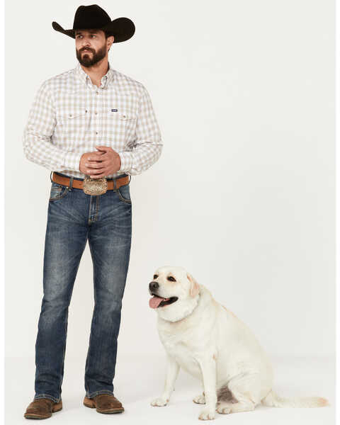 Image #1 - Wrangler Men's Plaid Print Long Sleeve Performance Snap Western Shirt, Tan, hi-res