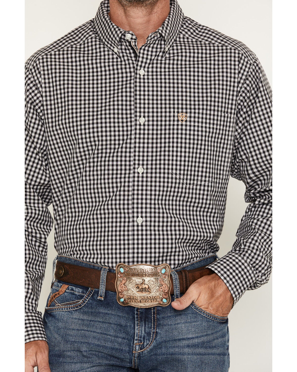 Image #3 - Ariat Men's Boot Barn Exclusive Pro Series Willis Checkered Plaid Print Long Sleeve Button-Down Western Shirt, Black, hi-res