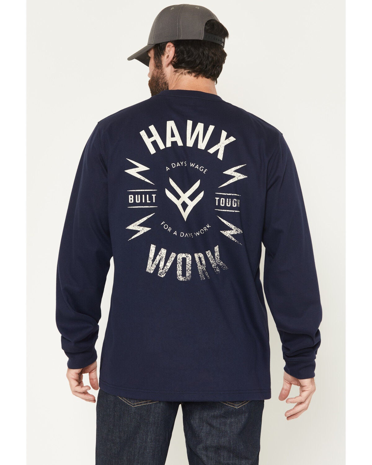 Image #1 - Hawx Men's FR Built Tough Long Sleeve Graphic Work T-Shirt, Dark Blue, hi-res