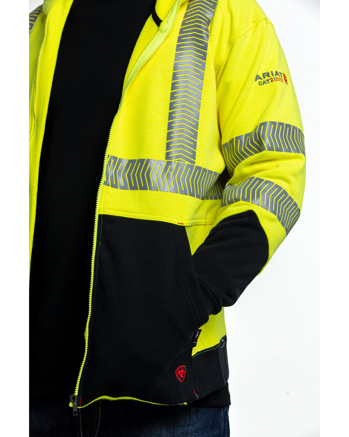 Image #4 - Ariat Men's FR Hi-Vis Full Zip Work Hoodie - Tall, Bright Yellow, hi-res