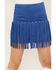 Image #2 - Fornia Women's Faux Suede Fringe and Studded Mini Skirt, Blue, hi-res