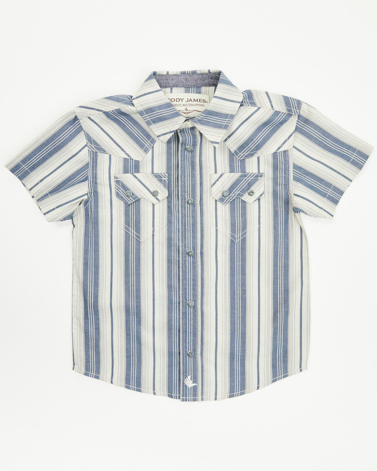 Image #1 - Cody James Toddler Boys' Roman Striped Short Sleeve Snap Western Shirt, Blue, hi-res