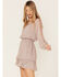 Lovestitch Women's Dot Smocked Waist Long Sleeve Ruffle Mini Dress, Lavender, hi-res