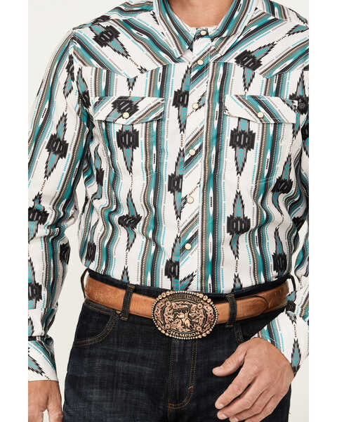 Image #3 - Rock & Roll Denim Men's Southwestern Print Ripstop Long Sleeve Snap Performance Western Shirt, Teal, hi-res