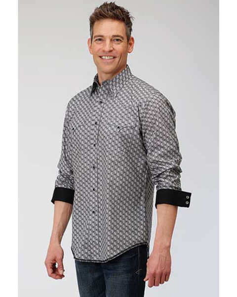 Roper West Made Men's Neat Paisley Print Long Sleeve Western Shirt , Grey, hi-res