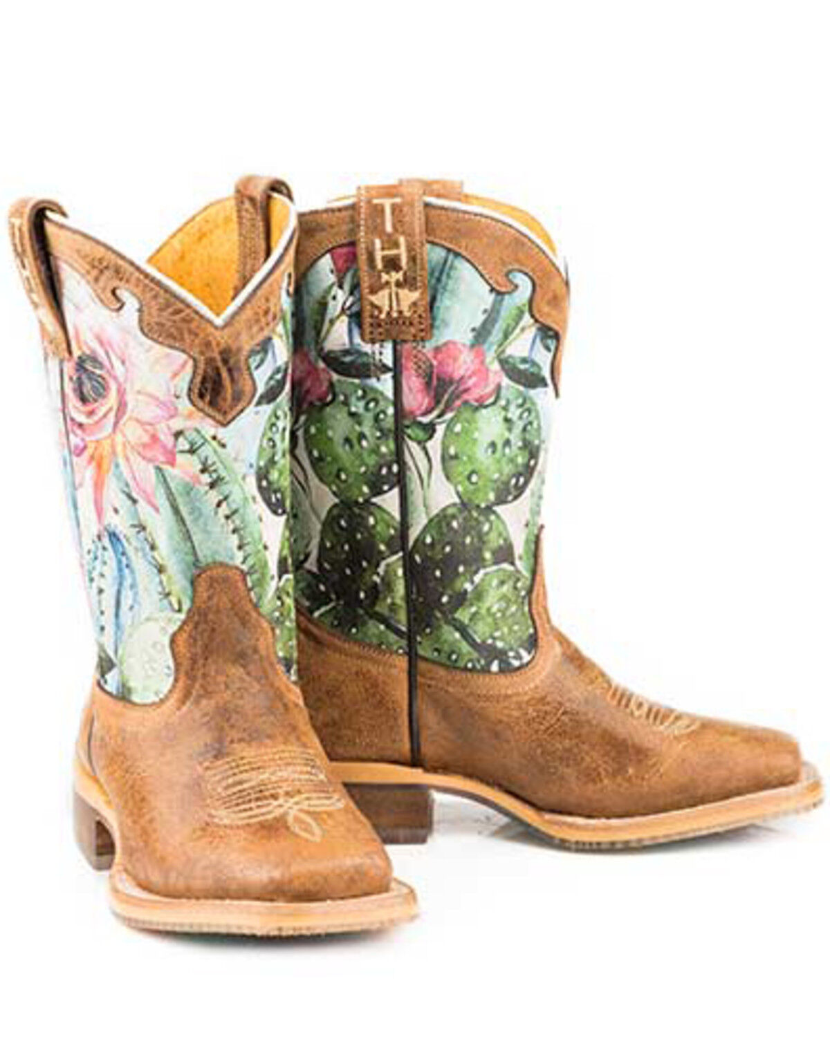 Image #1 - Tin Haul Girls' Cactilicious Embroidered Western Boots - Square Toe, Brown, hi-res