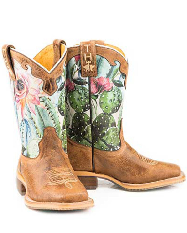 Tin Haul Girls' Cactilicious Embroidered Western Boots - Square Toe, Brown, hi-res