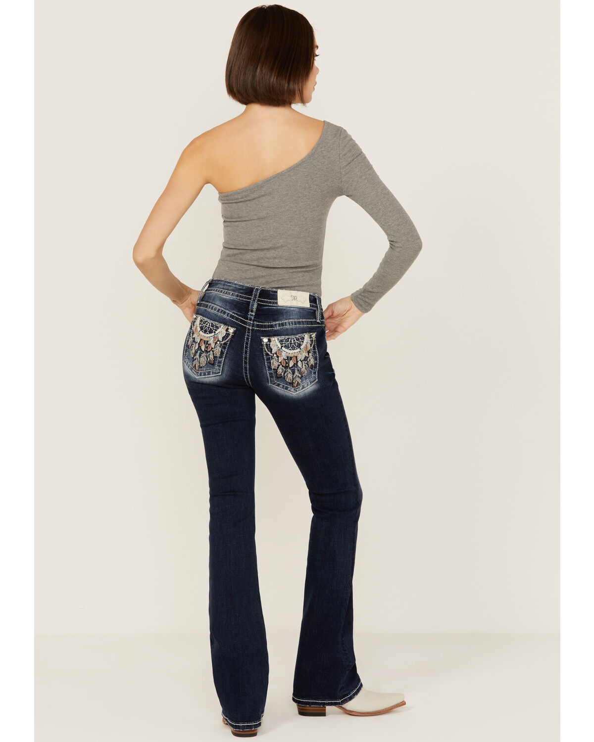 Image #1 - Miss Me Women's Dark Wash Mid Rise Dream Catcher Bootcut Stretch Denim Jeans, Dark Wash, hi-res