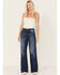 Image #1 - Cleo + Wolf Women's Medium Wash High Rise Distressed Knee Flare Jeans, Blue, hi-res