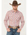 Image #1 - Wrangler Men's Plaid Print Long Sleeve Pearl Snap Western Shirt, Red, hi-res
