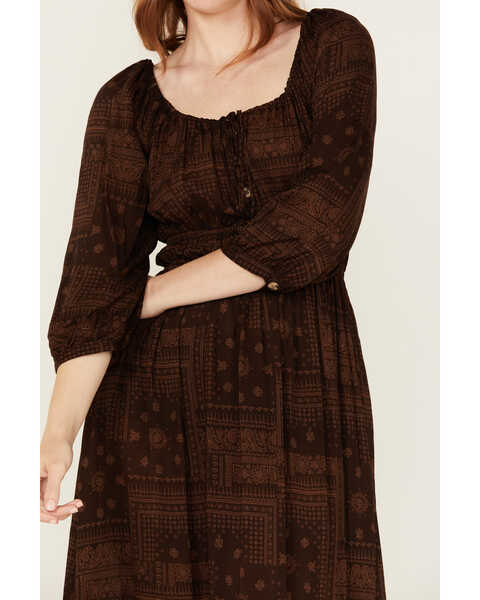 Image #2 - Stetson Women's Bandana Print Long Sleeve Midi Dress , Dark Brown, hi-res