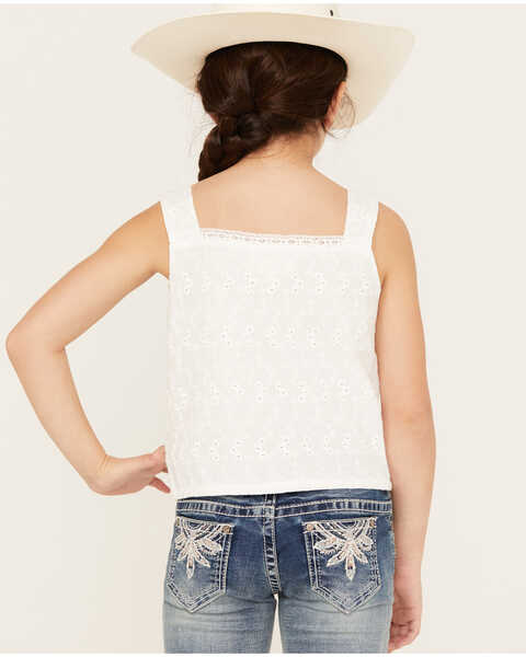 Image #4 -  Shyanne Girls' Eyelet Button Front Tank Top, White, hi-res
