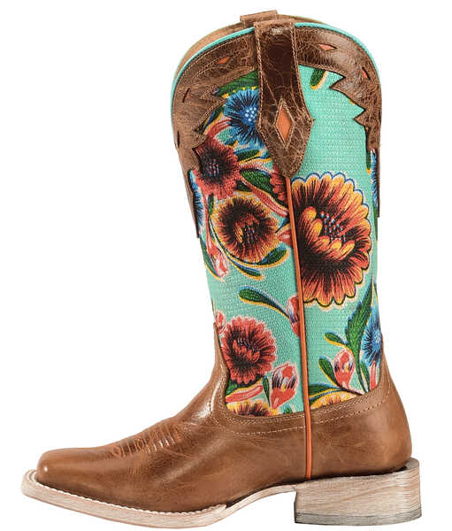 Ariat Floral Textile Circuit Champion Cowgirl Boots - Square Toe, Brown, hi-res
