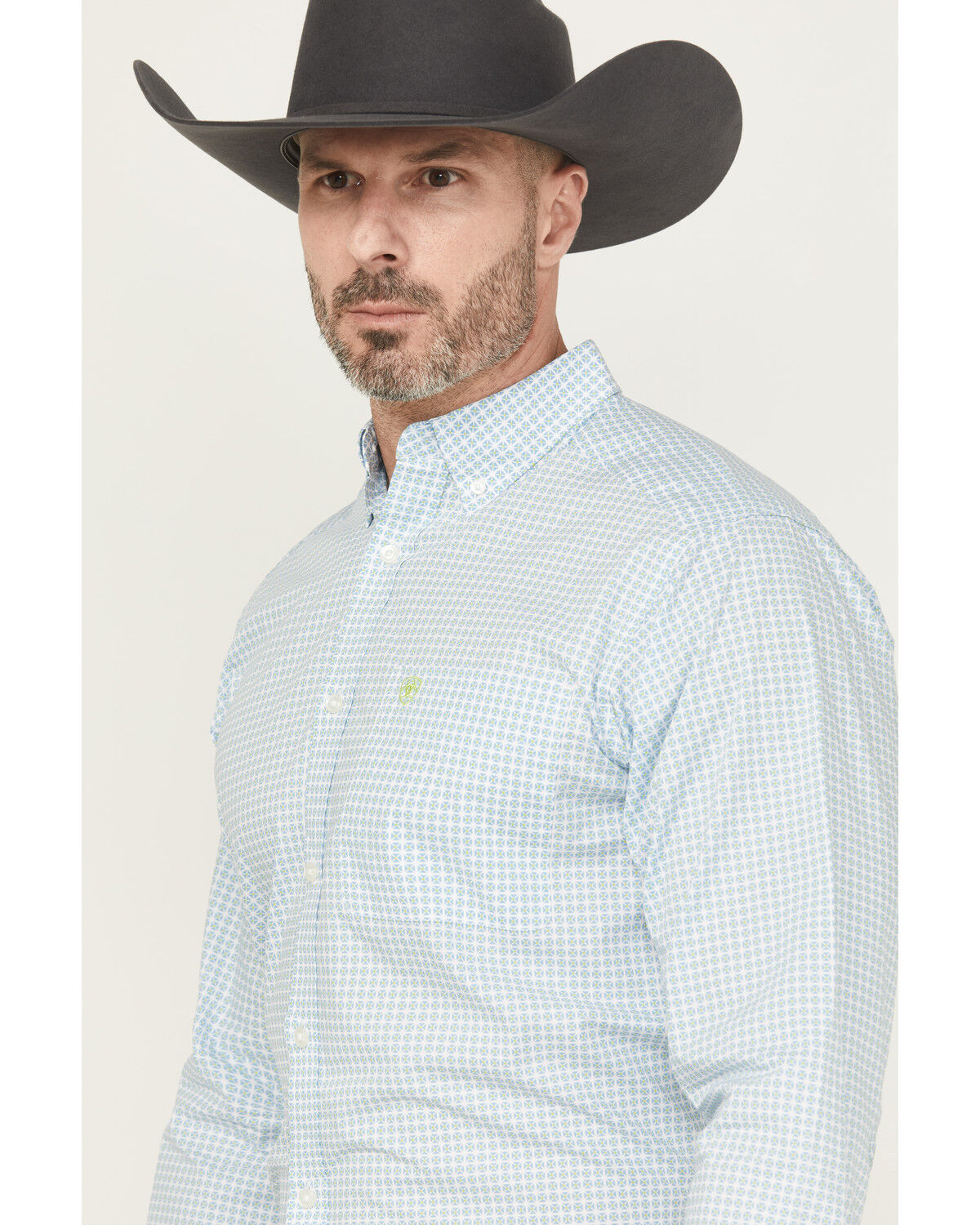 Image #2 - Ariat Men's Cillian Geo Print Long Sleeve Button-Down Western Shirt, Light Blue, hi-res