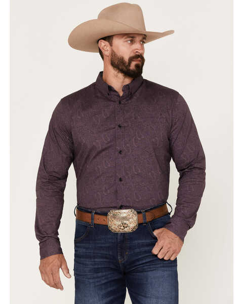 Image #1 - Cody James Men's Primative Geo Print Button-Down Western Shirt , Purple, hi-res