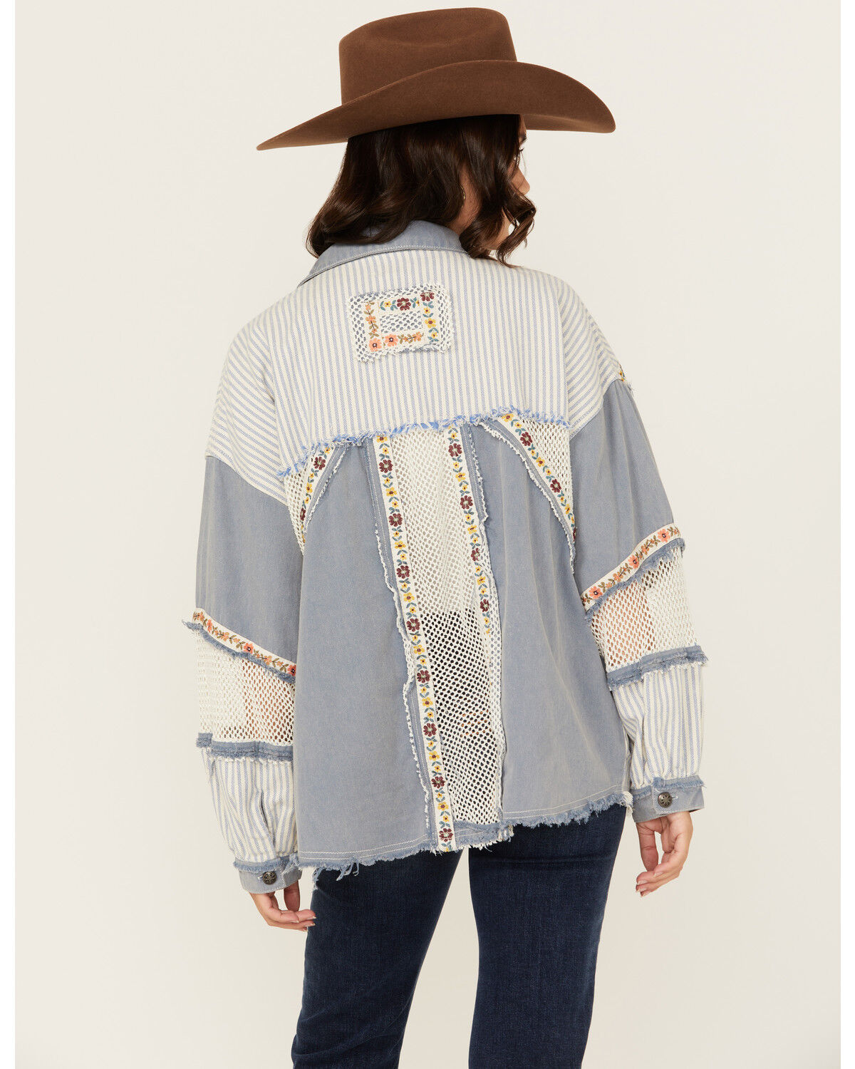 Image #4 - People Of Leisure Women's Patchwork Floral Long Sleeve Button-Down Shirt, Blue, hi-res