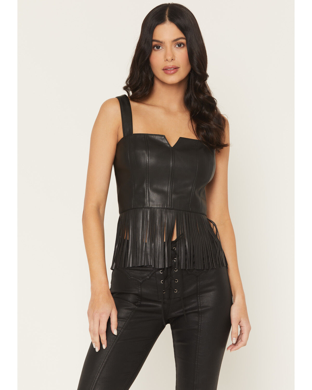 Image #1 - Idyllwind Women's Roycroft Faux Leather Fringe Bustier, Black, hi-res