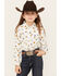 Image #1 - Wrangler Girls' Conversation Print Long Sleeve Pearl Snap Western Shirt , White, hi-res