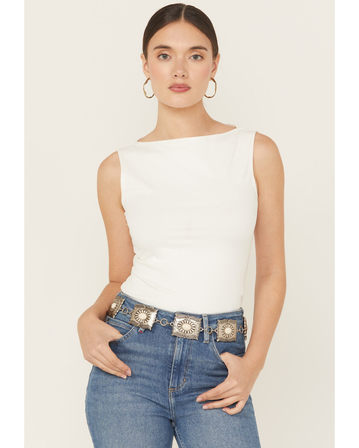 Image #1 - Idyllwind Women's Pennywell White Stone Chain Belt, Silver, hi-res