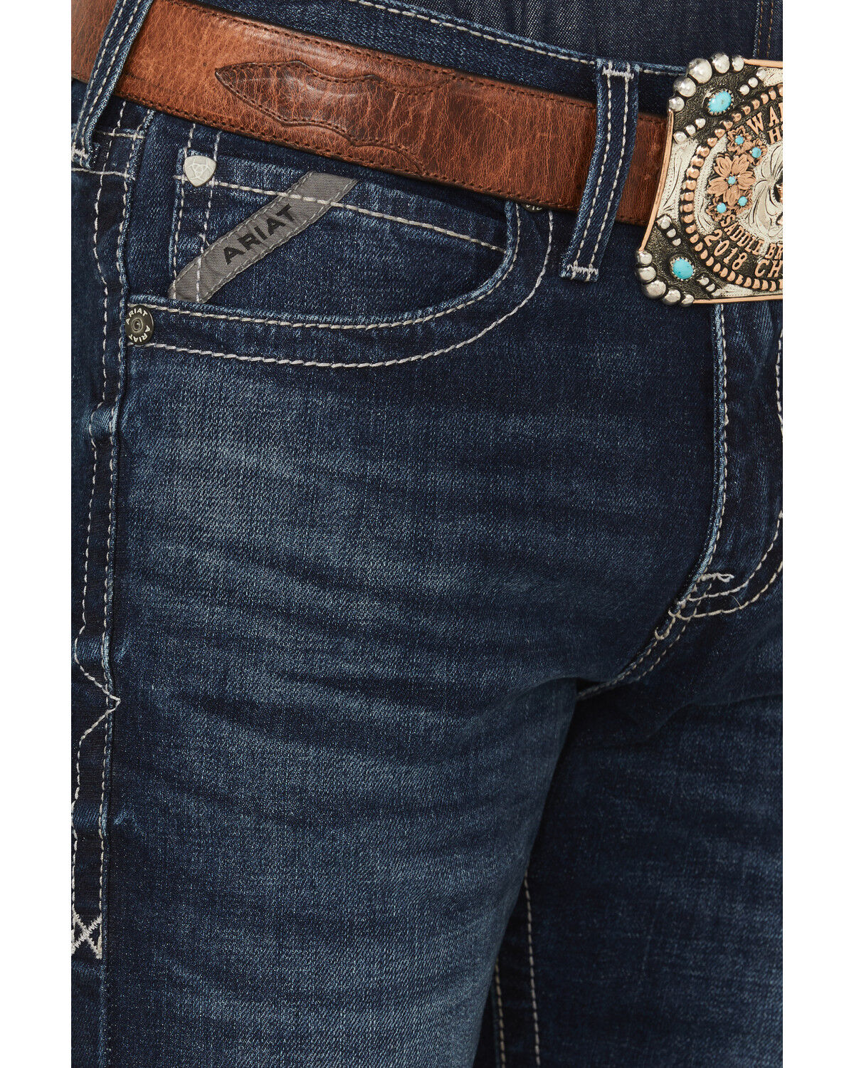 Image #2 - Ariat Men's M8 Dark Wash Modern Slim Straight Stretch Denim Jeans, Dark Wash, hi-res