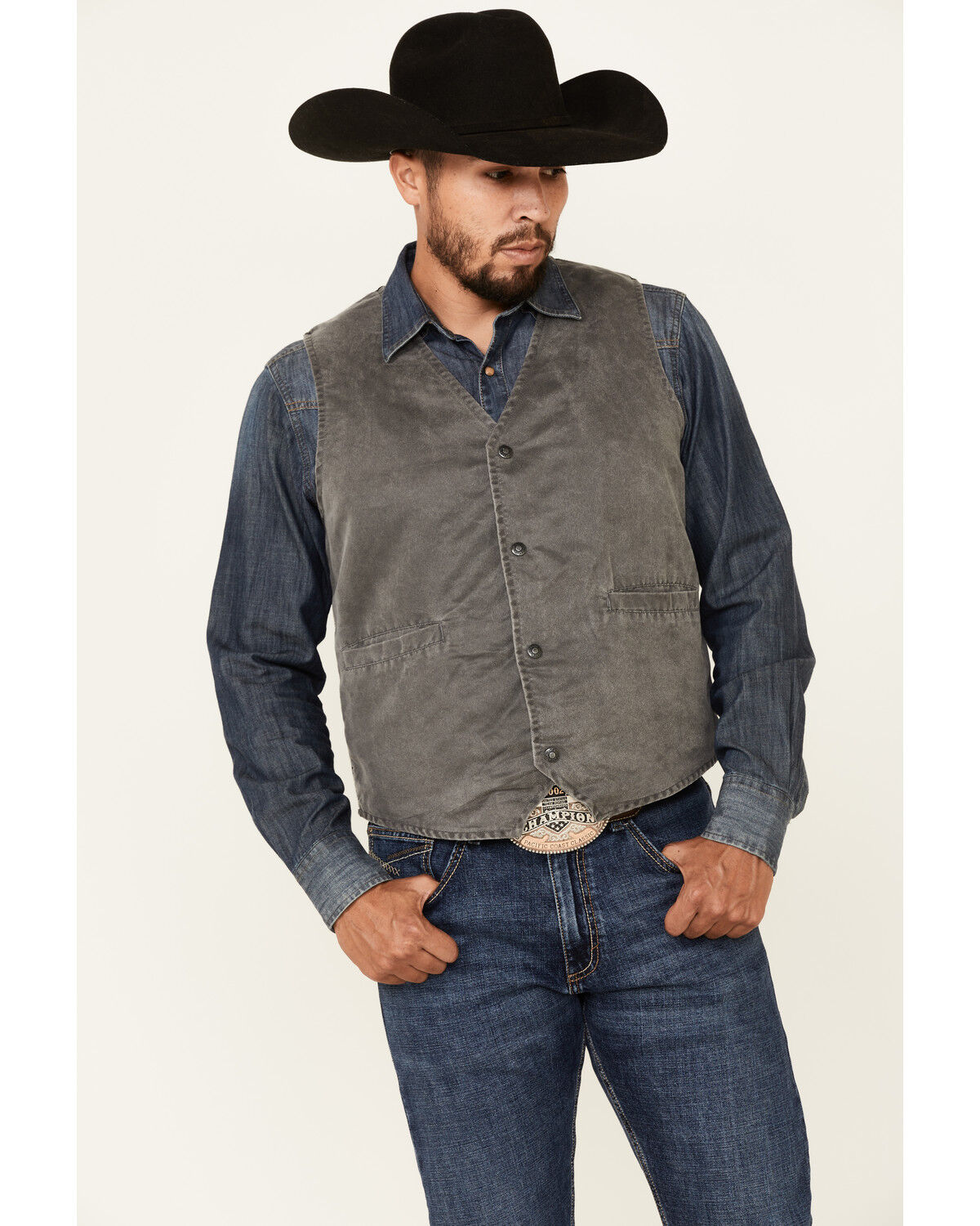 Image #1 - Outback Trading Co. Men's Iron Gray Sebastian Snap-Front Vest, Charcoal, hi-res