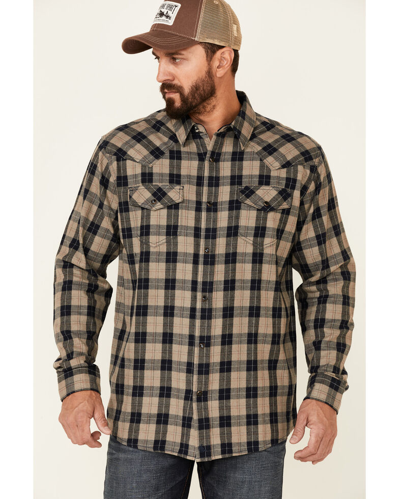 Cody James Men's Plow Large Plaid Long Sleeve Snap Western Flannel Shirt , Olive, hi-res